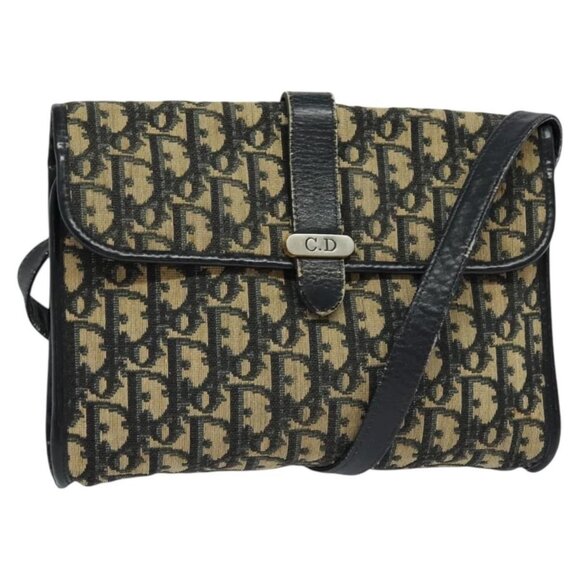 Christian Dior Trotter Canvas Shoulder Bag Navy Gold Auth 123224 - Picture 1 of 16